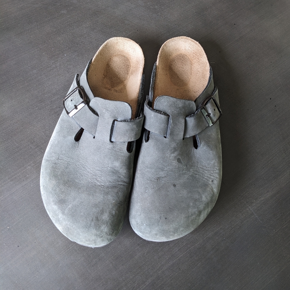 Birkenstock Gray Suede Boston Clogs